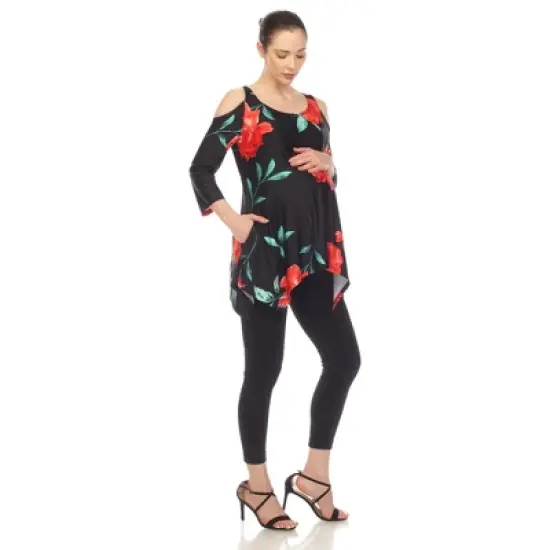 Maternity Floral Printed Cold Shoulder Tunic image {1}