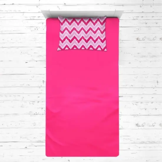 Bacati - MixNMatch Pink Chevron Dots 3 pc Toddler Sheet Set image {2}
