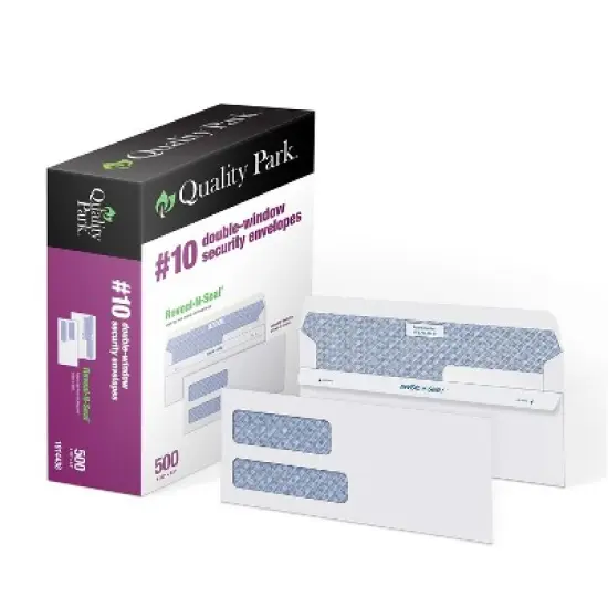 Quality Park Reveal-N-Seal Self Seal Security Tinted #10 Double Window Envelope 4 1/8" x 9 1/2" image {7}