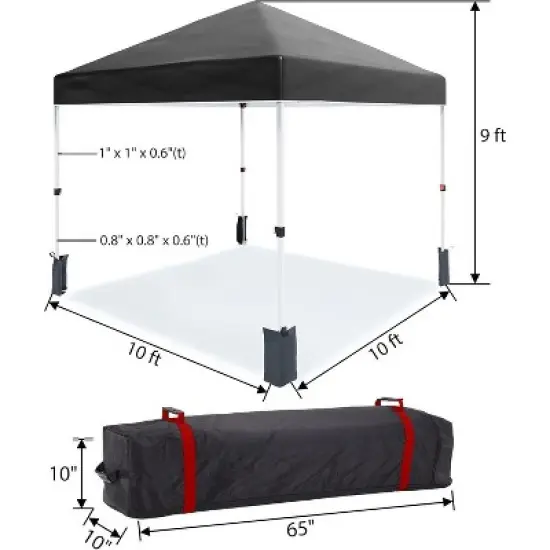 Acekool 10x10 Pop Up Canopy Tent, One-Person Setup Instant Shelter, Adjustable Heights, Wheeled Bag, Sandbags & Stakes, Outdoor Shade, White image {5}