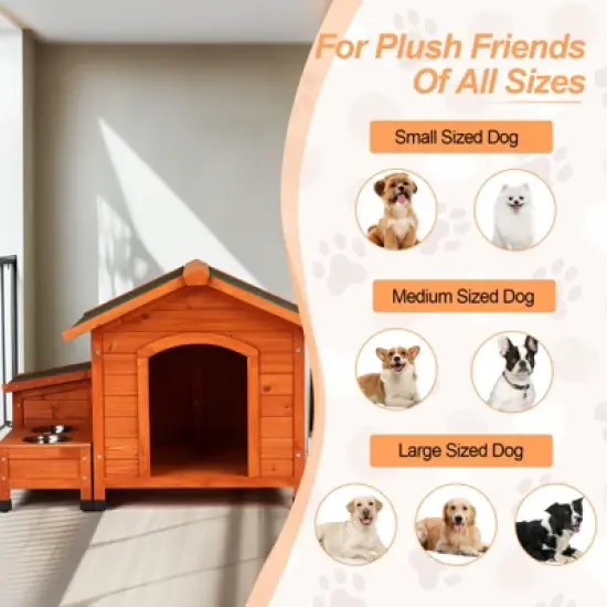 phiestina Wooden Feral Dog House, 32"x34.5"x29.5", with Food Bowl & Storage Bucket for Indoor/Outdoor Use image {4}