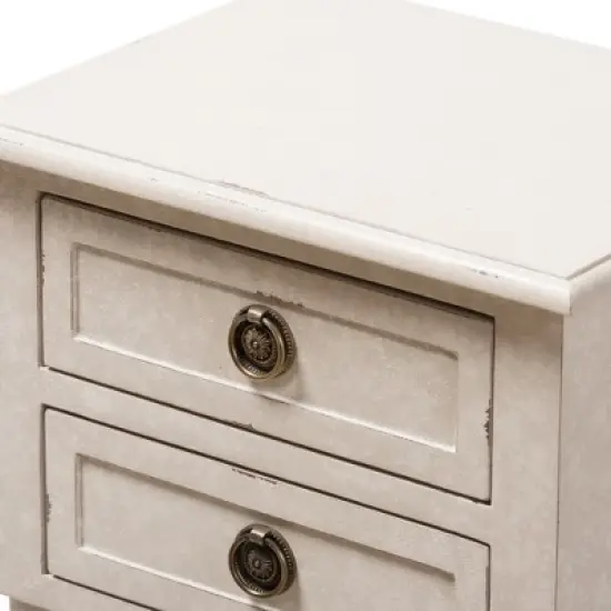 Lenore Country Cottage Farmhouse 2 Drawer Nightstand White - Baxton Studio image {4}