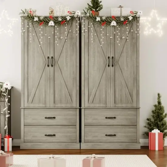 Whizmax Modern Kitchen Pantry Cabinet,Tall Wood Kitchen Storage Cabinets with Adjustable Shelves & 2 Doors & Drawers for Dining Room,Living Room image {3}