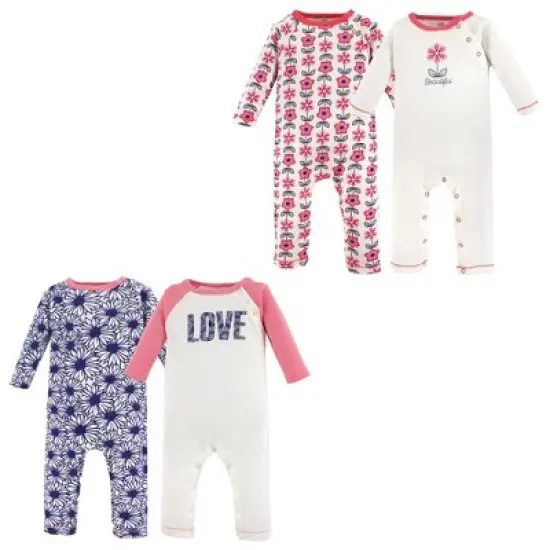 Touched by Nature Baby Girl Organic Cotton Coveralls 4pk, Daisy Flowers image {1}