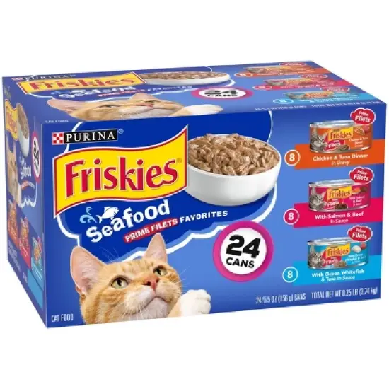 Purina Friskies Seafood Prime Filets with Chicken, Beef and Seafood Wet Cat Food - 5.5oz/24ct Variety Pack image {3}