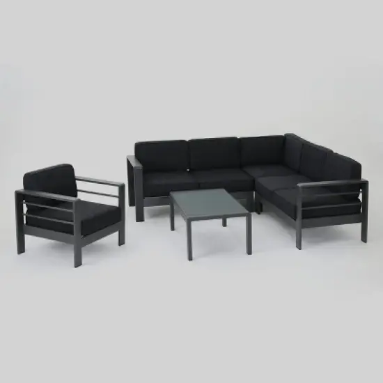 Cape Coral 5pc Aluminum Sofa Set with Cushions - Dark Gray - Christopher Knight Home image {1}