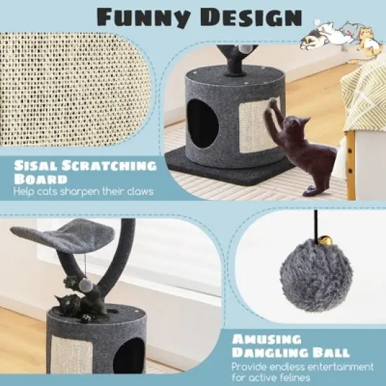 Tangkula 35" Cat Tree Tower 3-Layer Activity Center w/ Sisal Scratching Board & 2 Perches image {6}