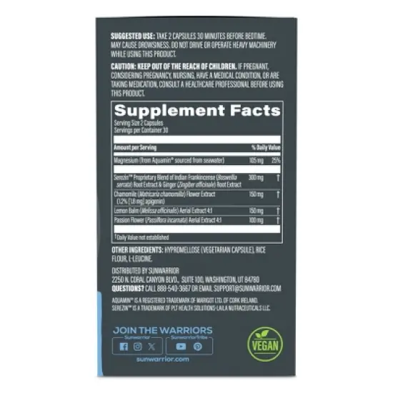 Night time Sleep & Restore Supplement Capsules, Sleep Aid for Better Rest, Supplement to Improve Sleep Quality & Restorative Health, Sunwarrior, 60ct image {4}