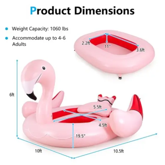 Tangkula 4-6 Persons Inflatable Flamingo Floating Island w/ Inner Loop & Floating Mat Blow-up Party Floatie with Electric Air Pump & 6 Cup Holders image {8}