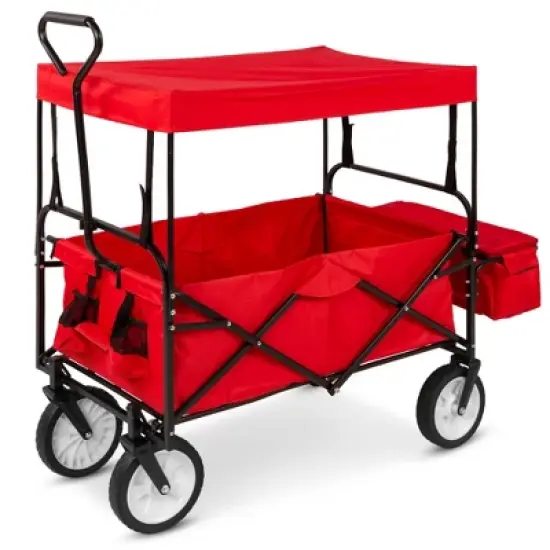 Best Choice Products Folding Utility Cargo Wagon Cart w/ Removable Canopy, Cup Holders image {7}