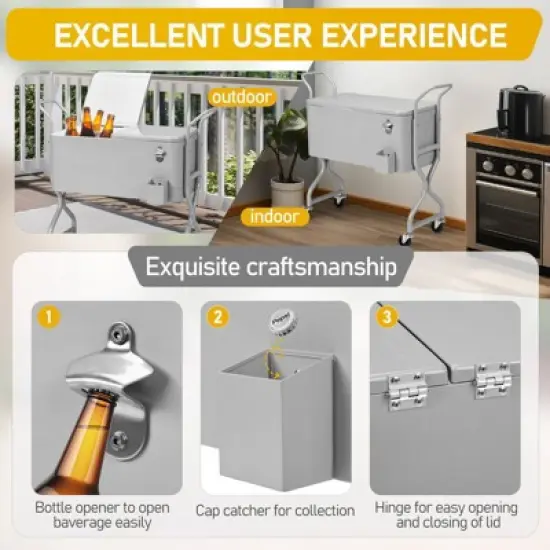 Karl Home 80 QT Gray Outdoor Cooler Cart image {2}