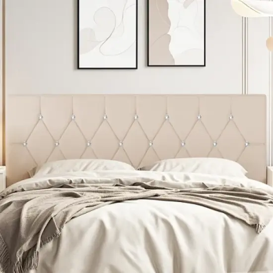 VECELO Tufted Upholstered Queen/King Size Headboard, 6 Adjustable Height, Easy Assembly, Beige/Black image {4}