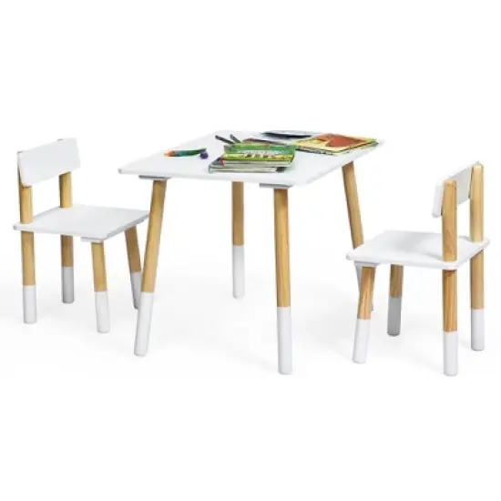Costway Kids Wooden Table & 2 Chairs Set Children Activity Table Set image {8}