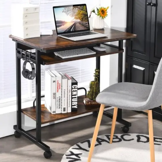 Costway Computer Desk Rolling Laptop Cart Writing Workstation w/ Keyboard Tray image {4}