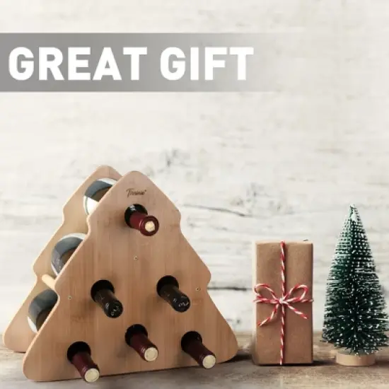 Tirrinia Christmas Tree-Shaped Bamboo Wine Rack - 6 Bottle Freestanding Holder for Kitchen, Bar & Home Storage image {6}