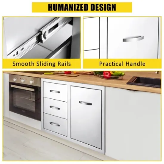 Stainless Steel Outdoor Kitchen Cabinet Door Set - Left Drawer + Right Door , NSF Double Wall, Includes Vent Panel for Grill/BBQ Islands & Fire Pits image {3}
