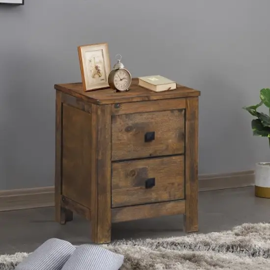 Costway Nightstand Bed Sofa Side End Coffee Table Wood 2 Storage Sliding Drawers Bedroom image {3}