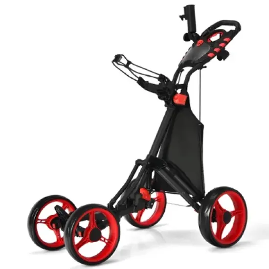 Costway Folding 4 Wheels Golf Push Cart W/Bag Scoreboard Adjustable Handle Red\Blue\Gray\Green image {13}