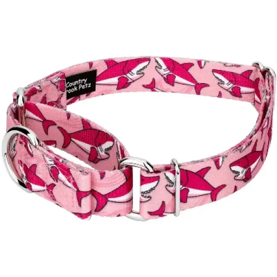 Country Brook Petz Pink Sharks Martingale Dog Collar and Leash image {1}