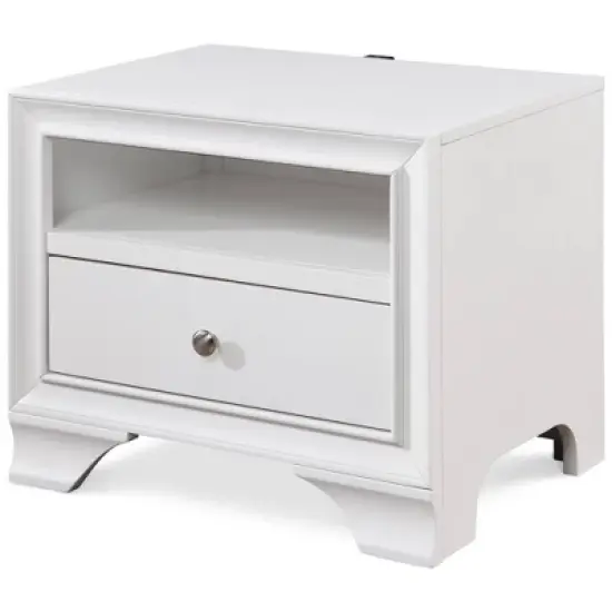 Edmond 1 Drawer Nightstand with USB White - ClickDecor image {2}