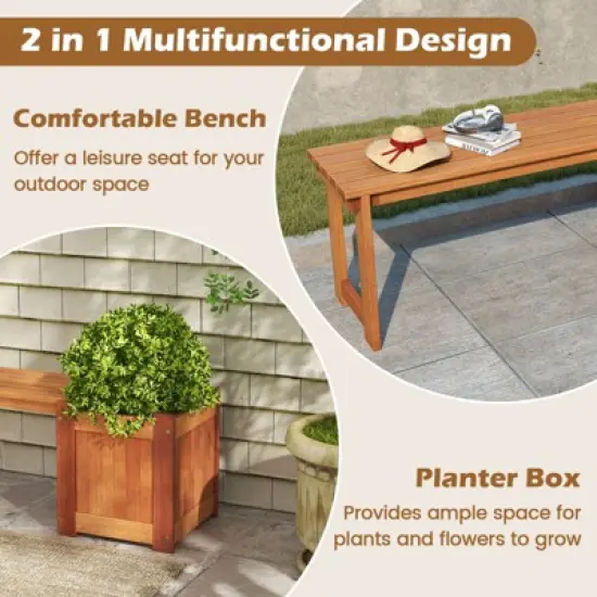 Tangkula Bench with Planter Box 2 in 1 Wooden Flower Box Kit with Seat Open-ended Base Slotted Construction 1/2pcs image {4}
