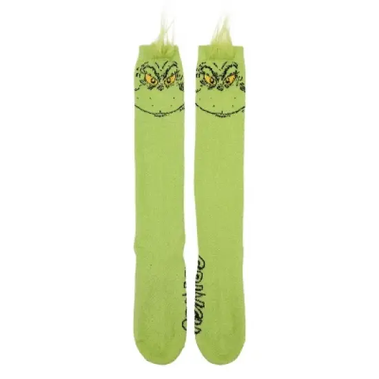 The Grinch Character Face Women's Green Chenille Knee High Socks image {2}