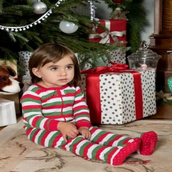 Leveret Kids Footed Cotton Striped Christmas Pajamas image {1}