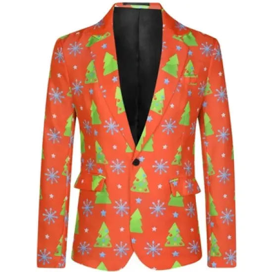 Lars Amadeus Men's Notch Lapel Christmas Costumes Printed Blazer image {5}