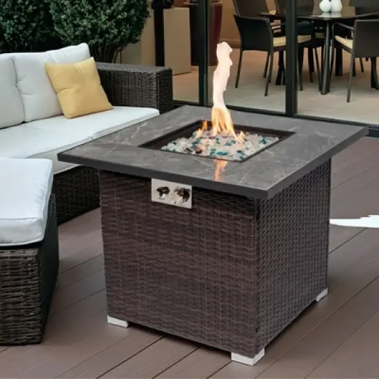 Christopher Knight Home Meredith Modern 40,000 BTU Outdoor Square Propane Steel Fire Pit Table with Lid, Glass Rocks and Rain Cover image {8}