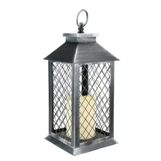 Northlight 11" Silver Brushed Black Mesh Candle Lantern with Flameless LED Candle image {1}