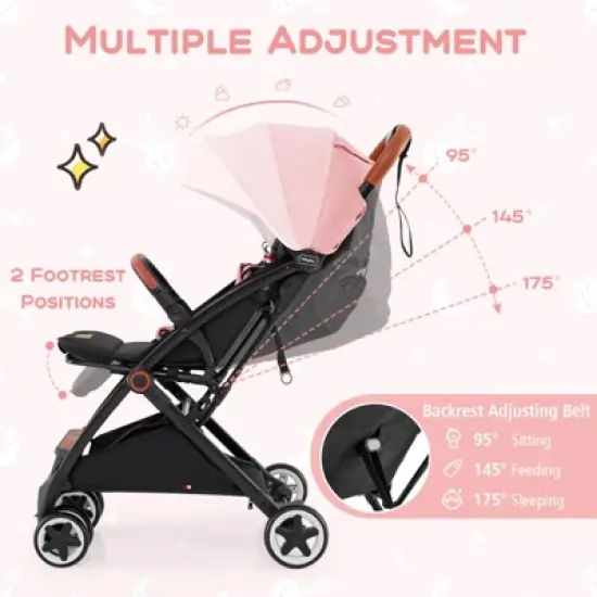 Infans Lightweight Baby Stroller Aluminium Frame w/ Net for Travel Pink image {3}