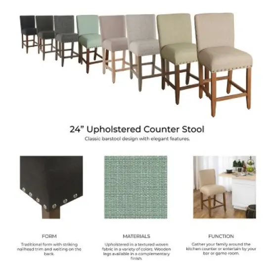 24" Upholstered Counter Height Barstool with Nailheads - HomePop image {4}