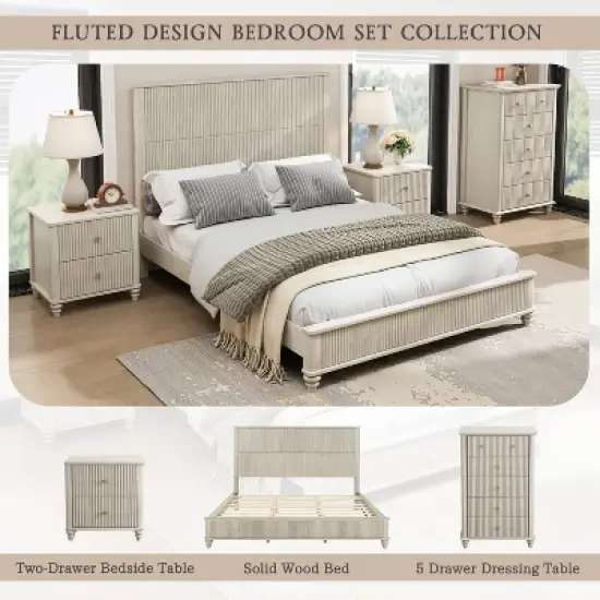 GDFStudio Jessie 4 Piece Fluted Wood Bedroom Furniture Set image {2}