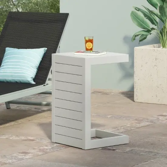 Syemin Patio End Table, C-Shaped Side Table, Compact, Stylish, and Versatile, White, 15"*14.5"*24" image {1}