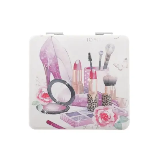 Unique Bargains Women Durable Square Shape Handheld Mirror for Travel Pink Purple 1 Pc image {5}