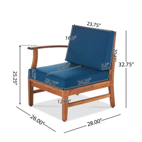 Christopher Knight Home Illona Outdoor Acacia Wood 6 Seater Sectional Sofa and Club Chair Set with Fire Pit image {4}