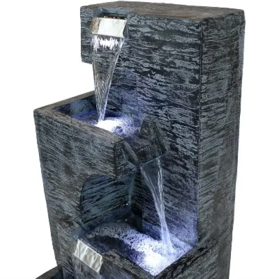 Sunnydaze 32"H Electric Polyresin Cascading Tower Tiered Outdoor Water Fountain with LED Lights image {4}
