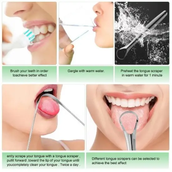 YEVYO Tongue Scraper for Adults (3 Pack)- 100% Stainless Steel Tongue Cleaner with Travel Case - Metal Tongue Scraper to Reduce Bad Breath image {4}