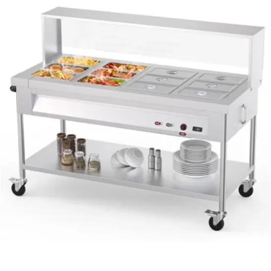 Commercial Food Warmer - 1500W Electric Steam Table with Acrylic Guard, 12-Pan Stainless Steel, (110V) image {7}