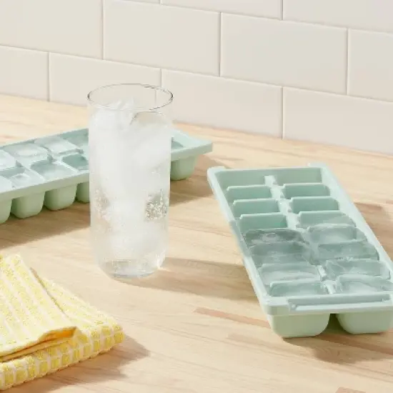 2pk Plastic Ice Trays Mint Green - Room Essentials&trade;: Stackable, Dishwasher-Safe, 16 Cavities, Freezer Safe image {1}