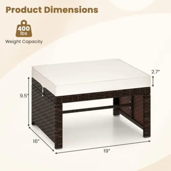 Tangkula Set of 2 Patio PE Rattan Ottomans w/ Soft Zippered Cushions for Deck Outdoor image {5}