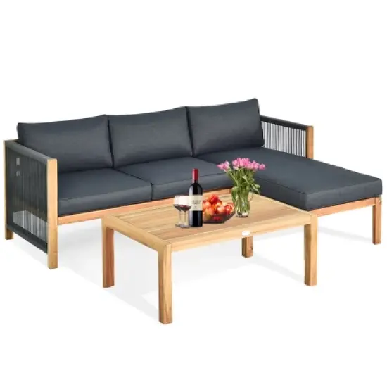 Costway  3PCS Patio Sofa Furniture Set Thick Cushion Acacia Wood image {1}