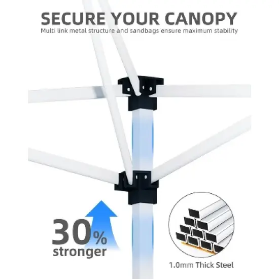 10x20 Pop Up Canopy - Easy Up Camping Tent with One Roller Bag, 3 Adjustable Height, 4 Weight Bags for Deck, Garden, Sports, Beach, Party image {5}