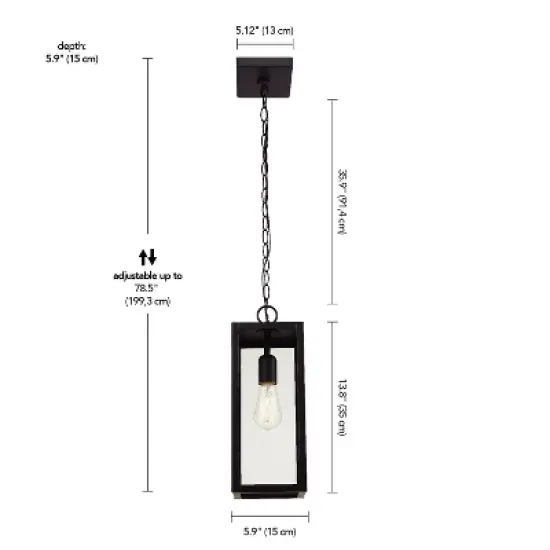 Globe Electric 1-Light Outdoor Pendant Light with Clear Glass Shade Matte Black image {2}