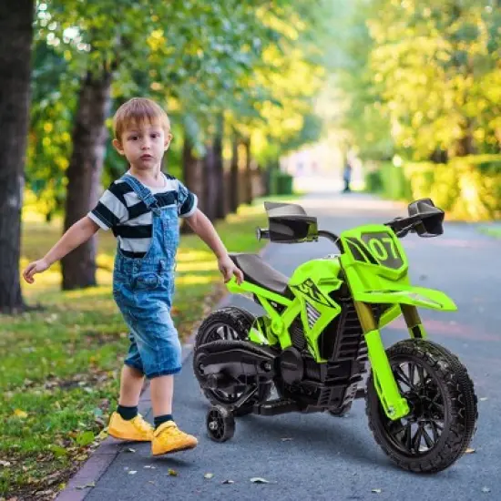 Qaba Kids Motorcycle, 6V Battery Powered Dirt Bike with Training Wheels, Horn & Start Sound, Electric Motorcycle for Kids 3-8 Years, Green image {2}