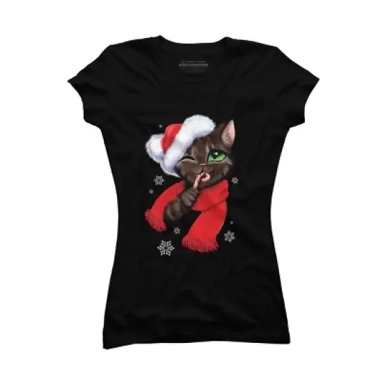 Junior's Design By Humans Christmas cat By POLINART T-Shirt image {5}