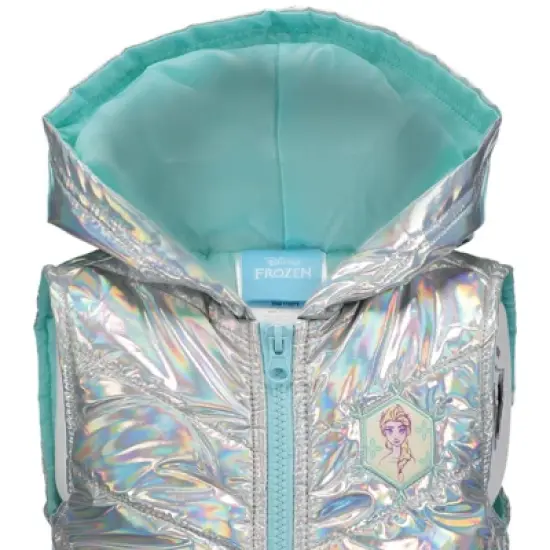 Disney Frozen Princess Anna Elsa Girls Zip Up Vest Puffer T-Shirt and Leggings 3 Piece Outfit Set Toddler image {7}