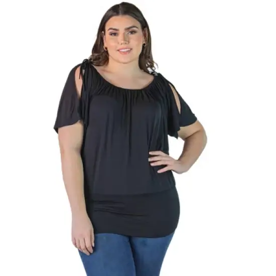 Women's Top with Short Sleeves and Split Shoulders in Solid Color Plus Size image {6}