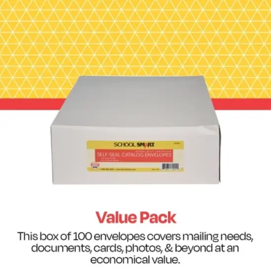 School Smart Grip Seal Envelopes, 10 x 13 Inches, Kraft, Pack of 100 image {5}