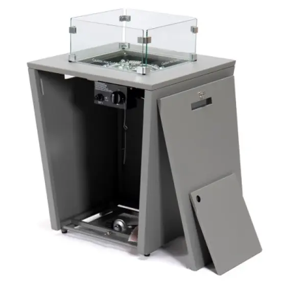 LeisureMod Marlin Modern Grey Aluminum Outdoor Patio Chaise Lounge Chair With Arms and Square Fire Pit Side Table image {7}